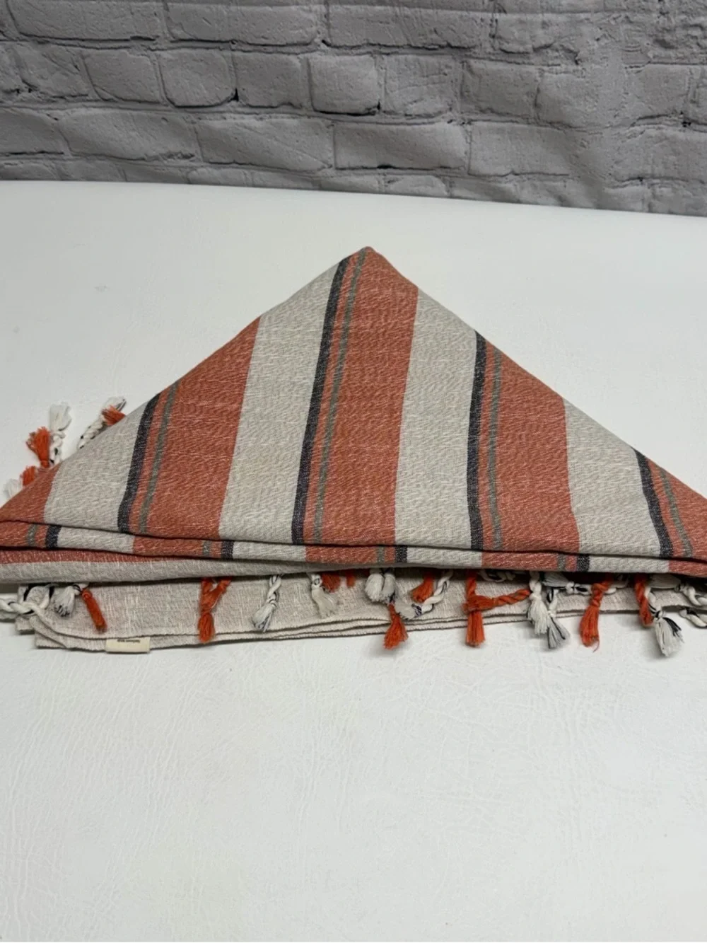 OOD & BIRD Striped Tassel Throw Blanket in Rust and Cream lightweight